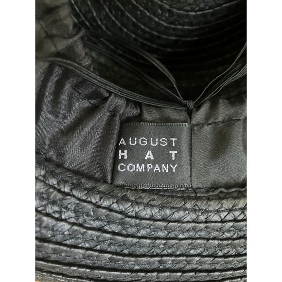 August Hat Company Black Wide Brim Straw Hat - Floral Embellishment - Picture 7 of 7